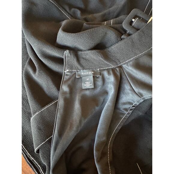 Halogen Topstitched Belted Waist Sleeveless Mock Neck Midi Dress Black Sz XL - Picture 7 of 11